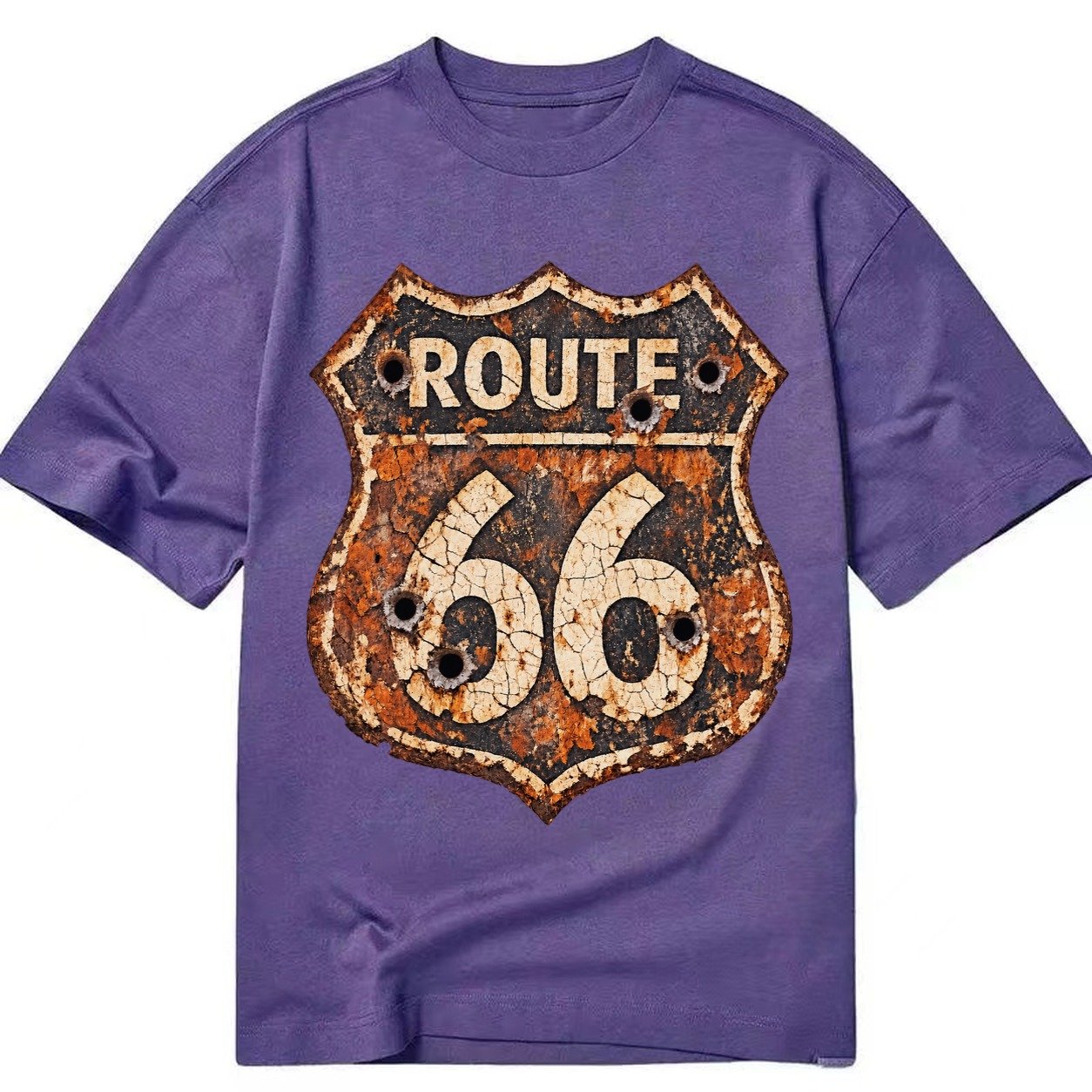 Weathered Marker Rust Aged Route 66 Sign Desert Sun Bleached Classic T-shirt – Purple