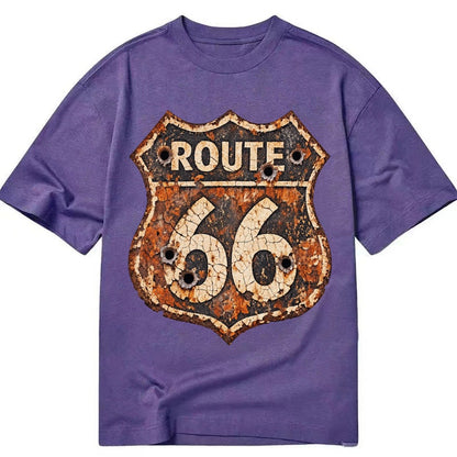 Weathered Marker Rust Aged Route 66 Sign Desert Sun Bleached Classic T-shirt – Purple