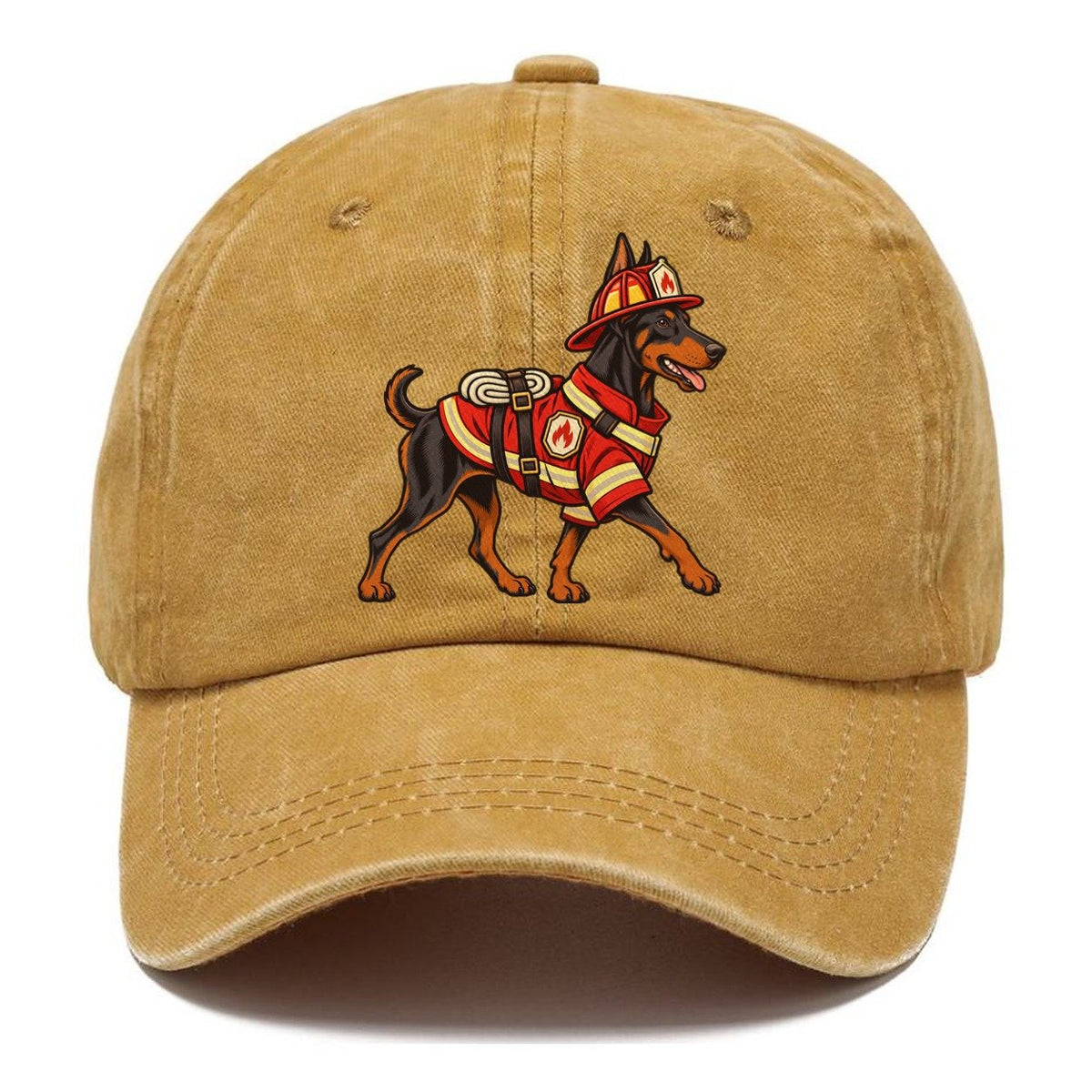 One Doberman Pinscher In Halloween Costume Firefighter Costume With A Small Helmet And Coat Halloween Dog Parade Classic Cap – Golden Harvest