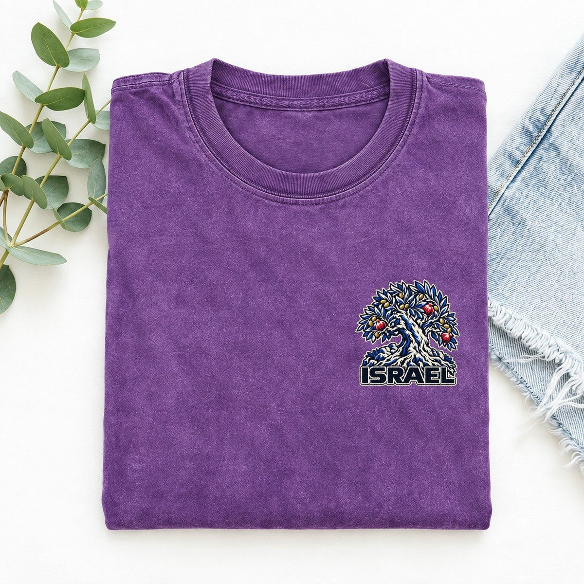 Israel Country Pride Left Chest Vintage T-shirt – Purple
