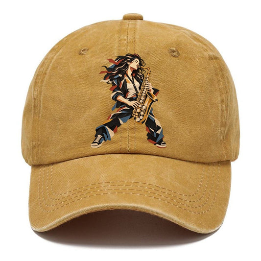 Saxophone Woman Paper Collage Classic Cap – Golden Harvest