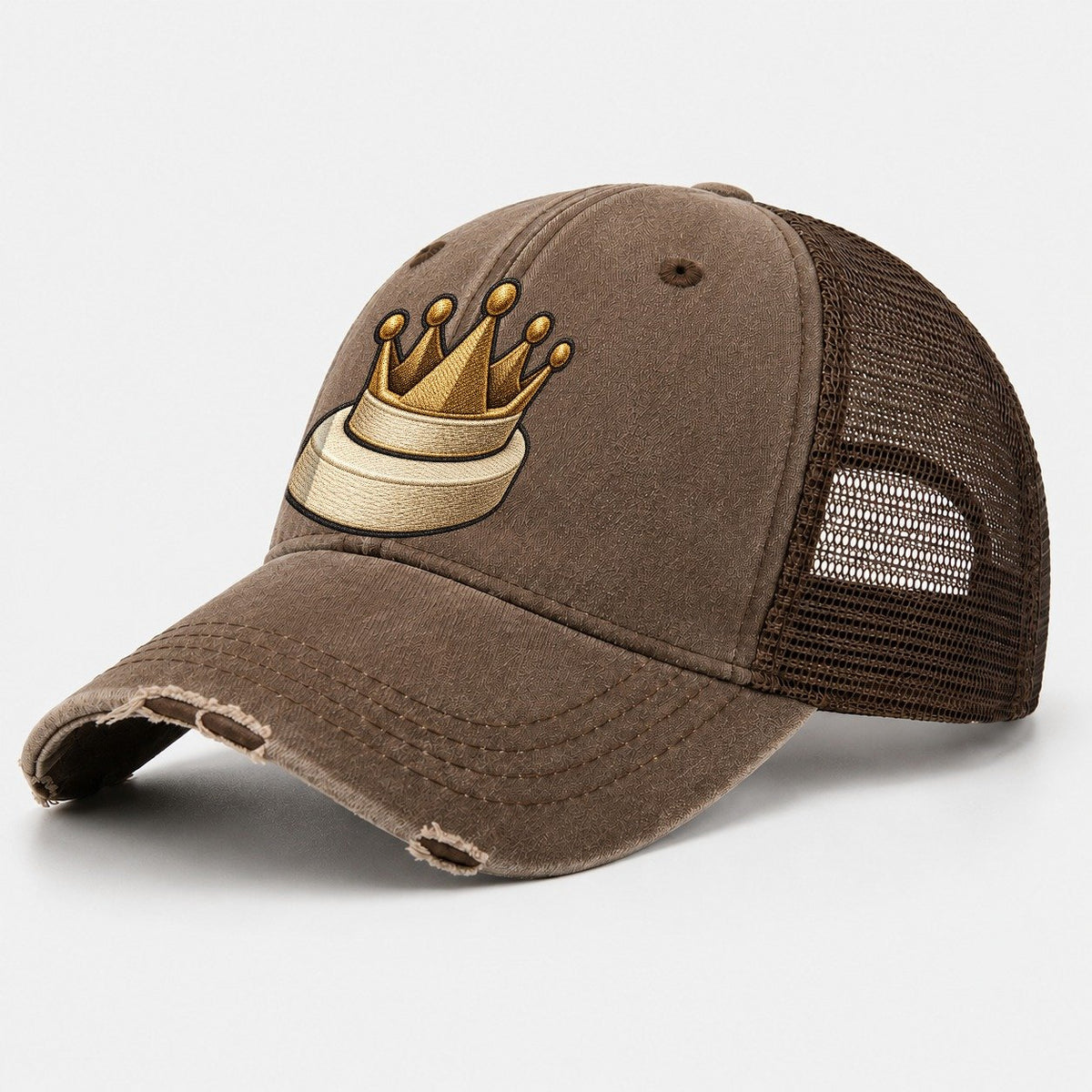 Crown Token On A Round Base Board Games Washed Trucker Hat – Coffee