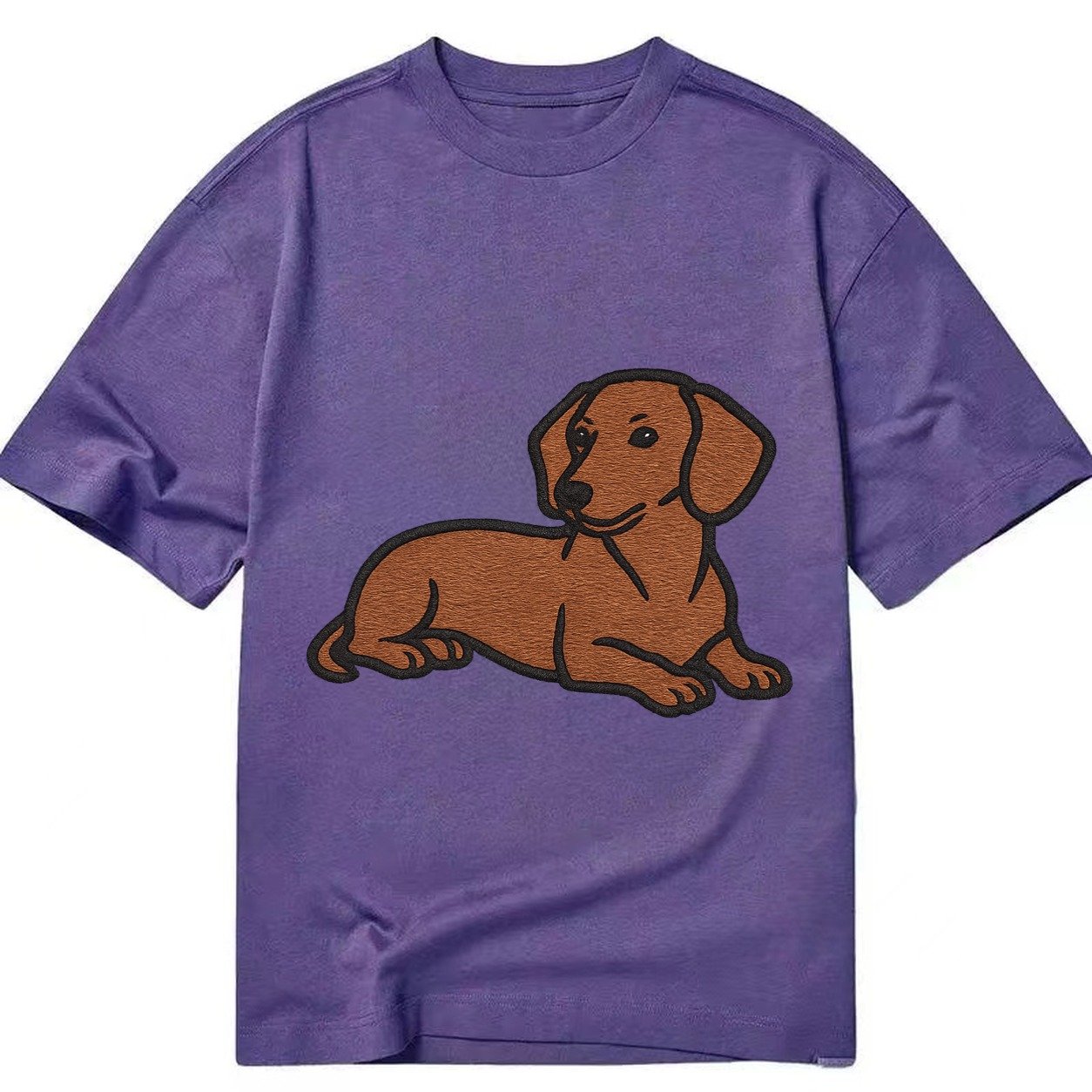 Dachshund Red Smooth Relaxed Lying Down With Head Up Embroid Classic T-shirt – Purple