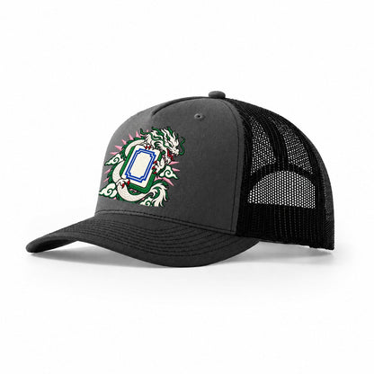 White Dragon Mahjong Game Night Trucker Hat – Dark Grey Black