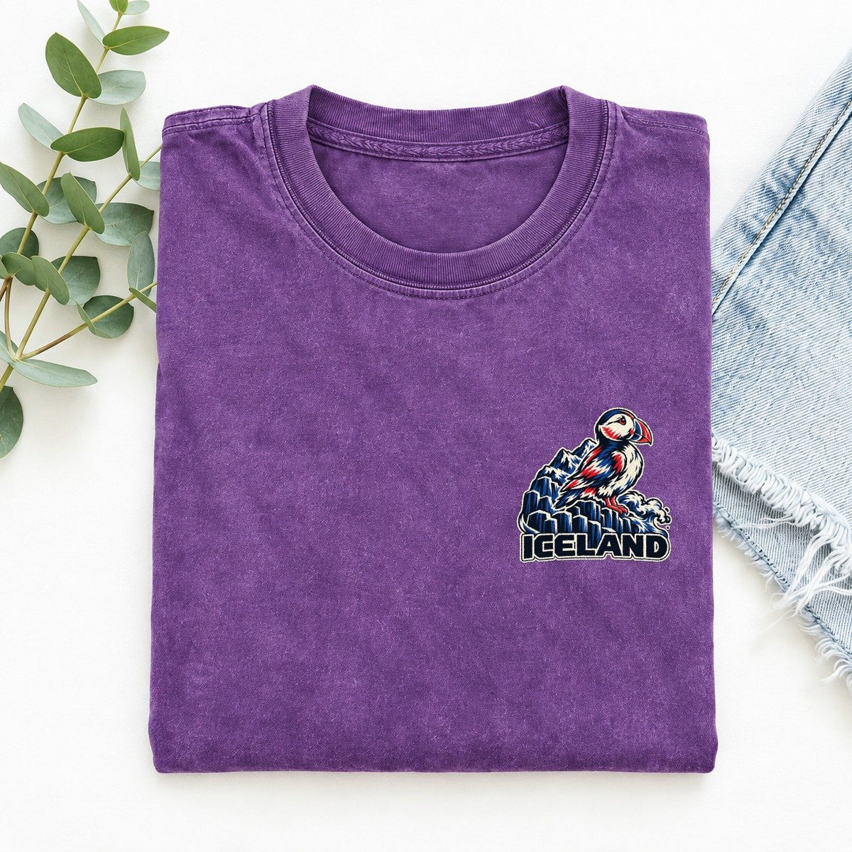 Iceland Country Pride Left Chest Vintage T-shirt – Purple