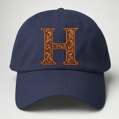 Tooled Leather H Monogram Baseball Cap – Twilight Navy