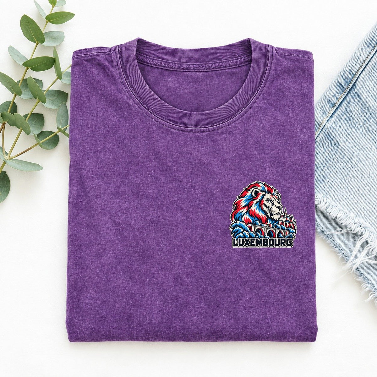 Luxembourg Country Pride Left Chest Vintage T-shirt – Purple