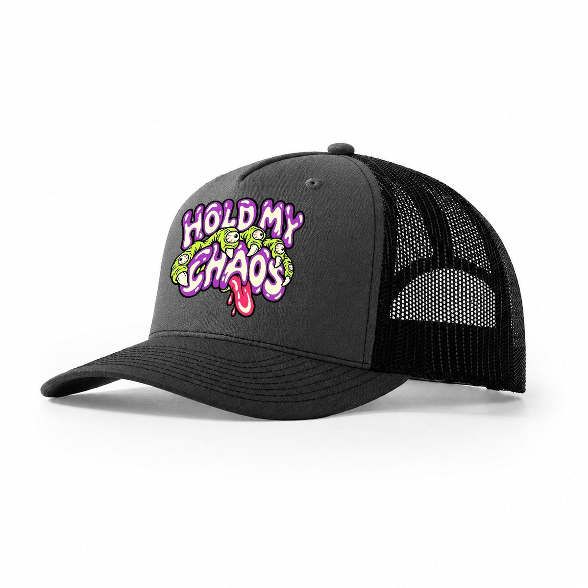 Hold My Chaos Crazy Styles Trucker Hat – Dark Grey Black