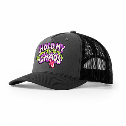 Hold My Chaos Crazy Styles Trucker Hat – Dark Grey Black