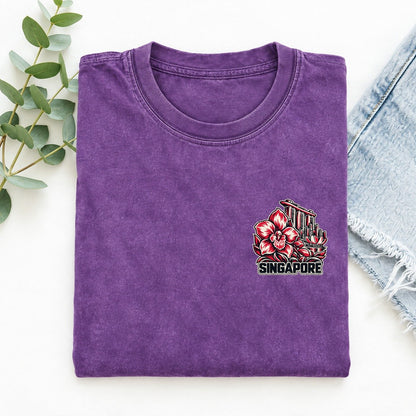 Singapore Country Pride Left Chest Vintage T-shirt – Purple