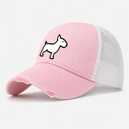Bull Terrier White Egg Shaped Head Flat Side Profile Washed Trucker Hat – Light Pink