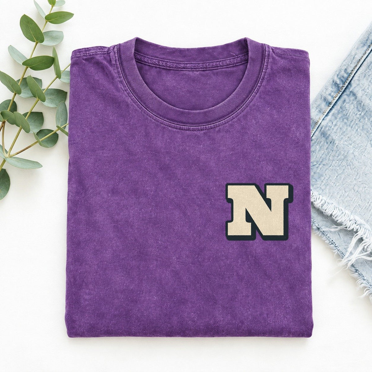 Initial N Left Chest Vintage T-shirt – Purple