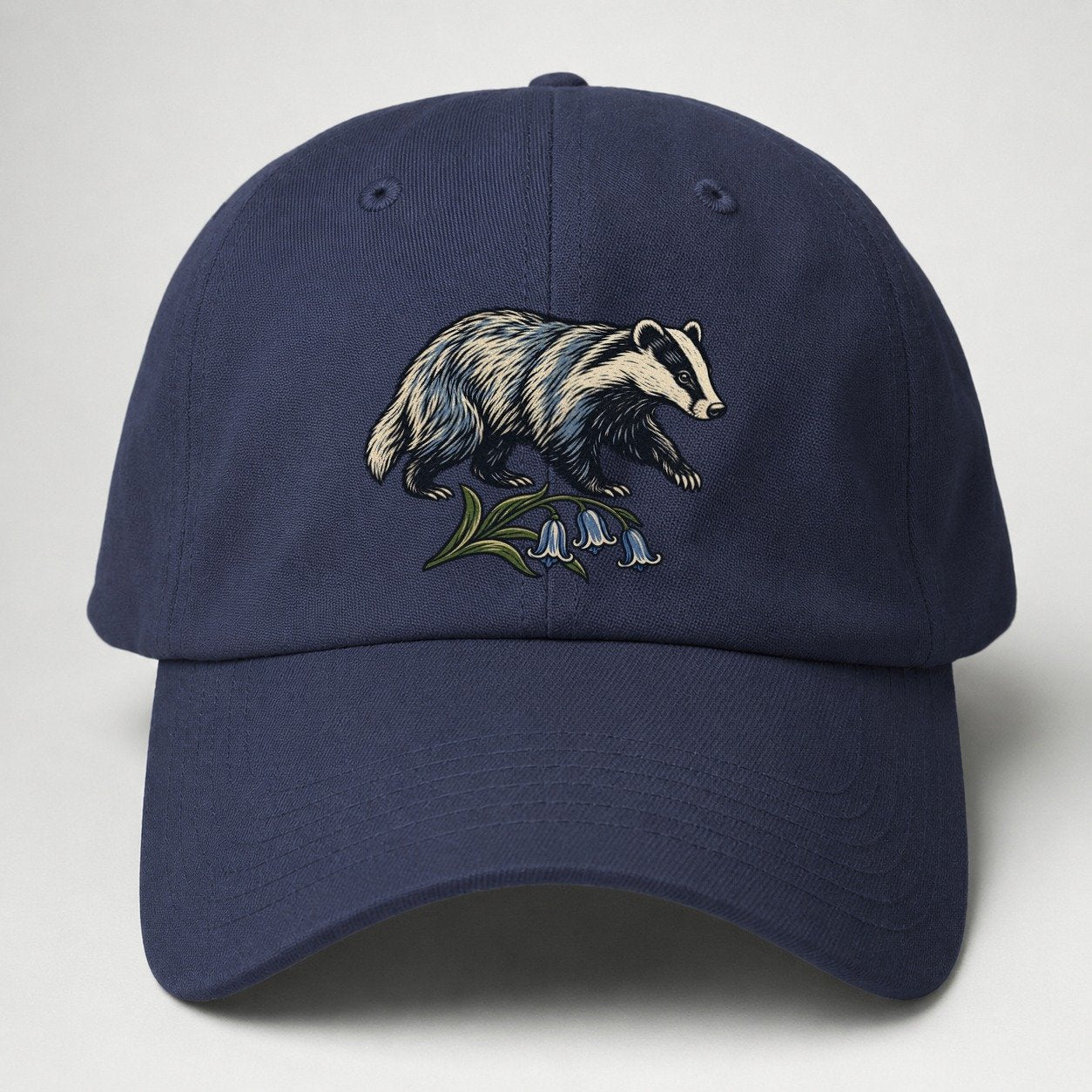 British Badger With Bluebell Sprig Uk Culture Heritage Baseball Cap – Twilight Navy