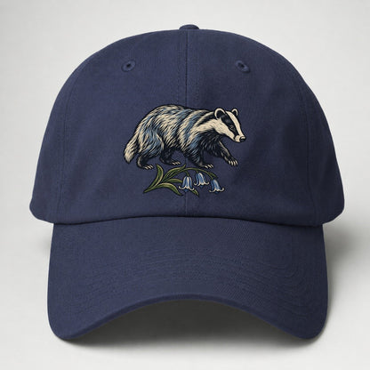 British Badger With Bluebell Sprig Uk Culture Heritage Baseball Cap – Twilight Navy