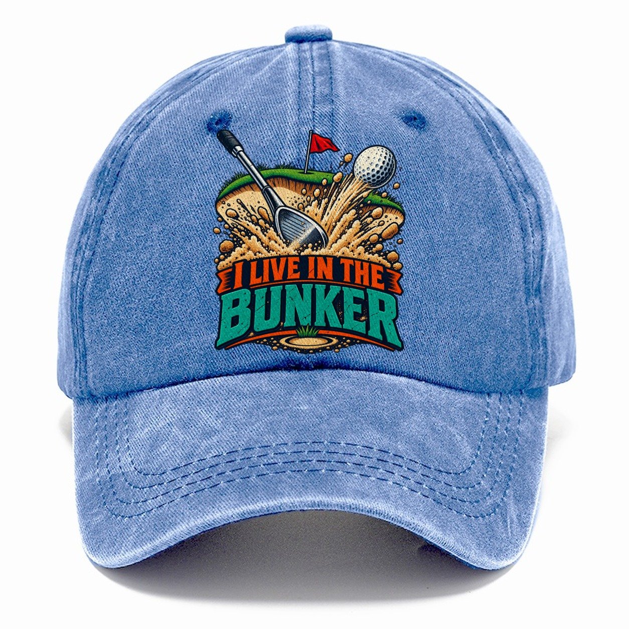 I Live In The Bunker Golf Life Classic Cap – Summer Sky