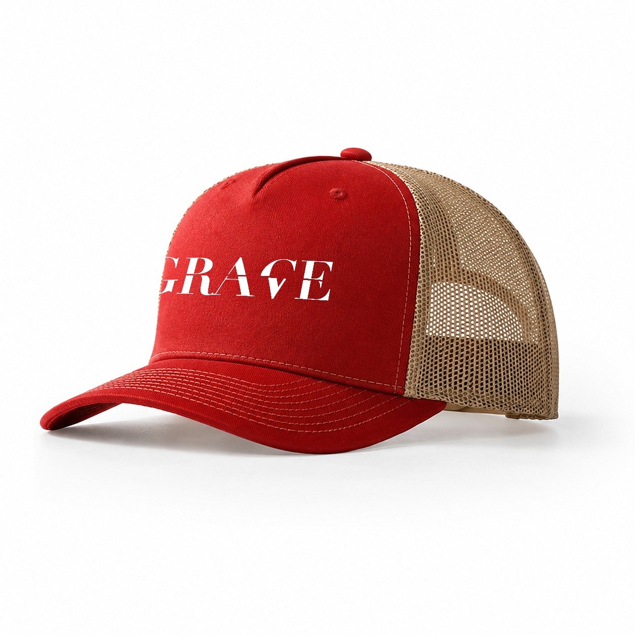 Grace Grave Split Feelings Trucker Hat – Red Khaki