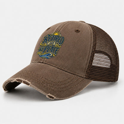 Retired And At Peace Retired Living Washed Trucker Hat – Coffee