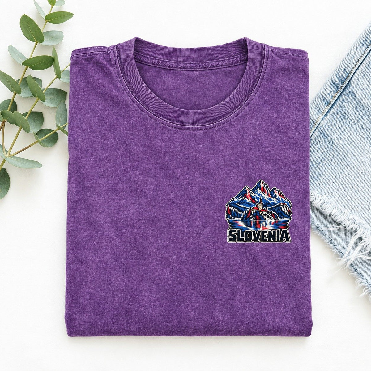 Slovenia Country Pride Left Chest Vintage T-shirt – Purple