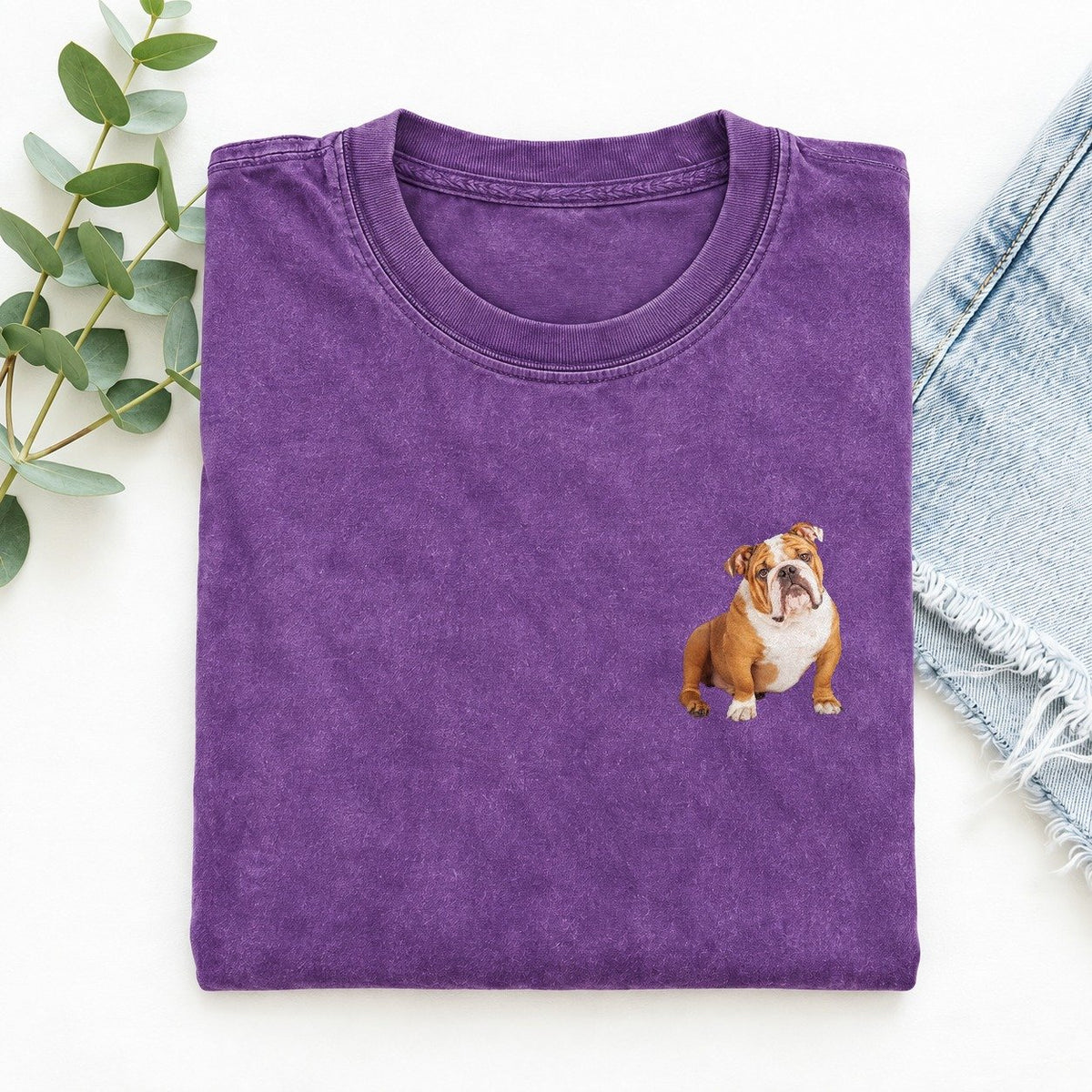 Bulldog Left Chest Vintage T-shirt – Purple