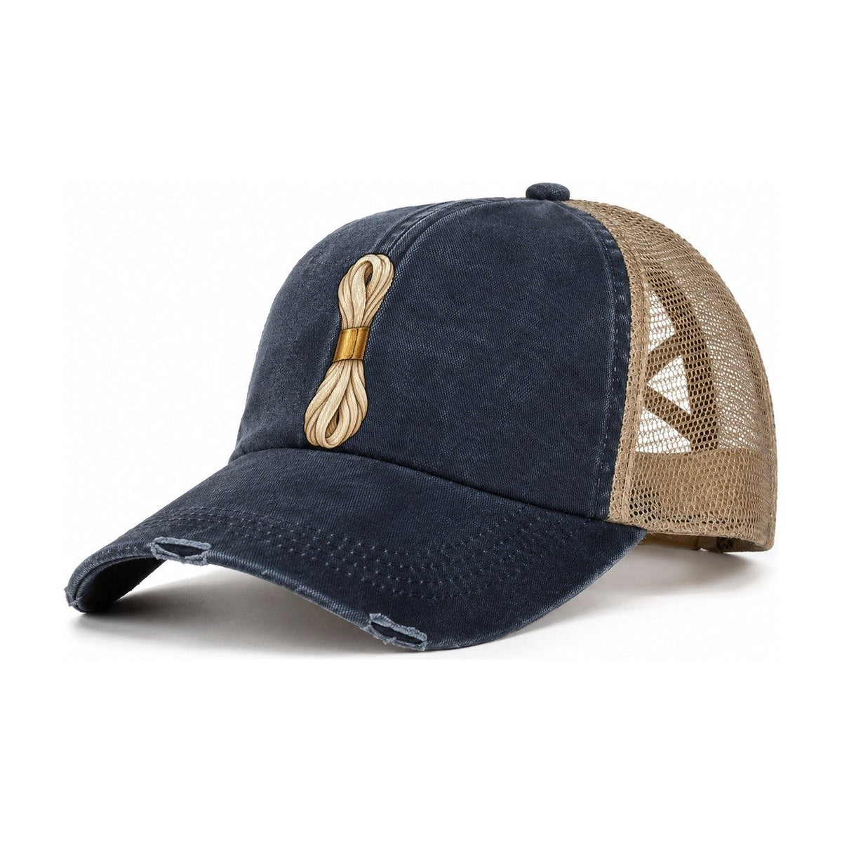 Floss Skein And Band Women's Ponytail Trucker Hat – Navy Khaki