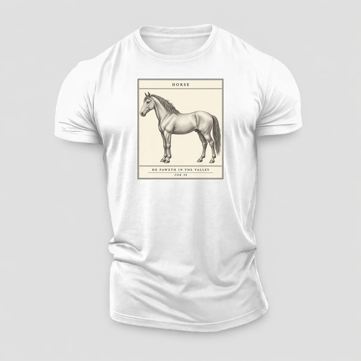 Horse Specimen Plate Creature Canticle Cotton T-Shirt – White