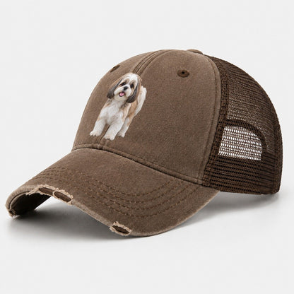 Shih Tzu Standing Top Breeds Washed Trucker Hat – Coffee