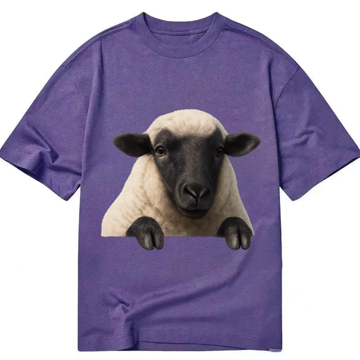 Sheep Fluffy White Wool Black Face Gentle Eyes Small Ears Pe Classic T-shirt – Purple