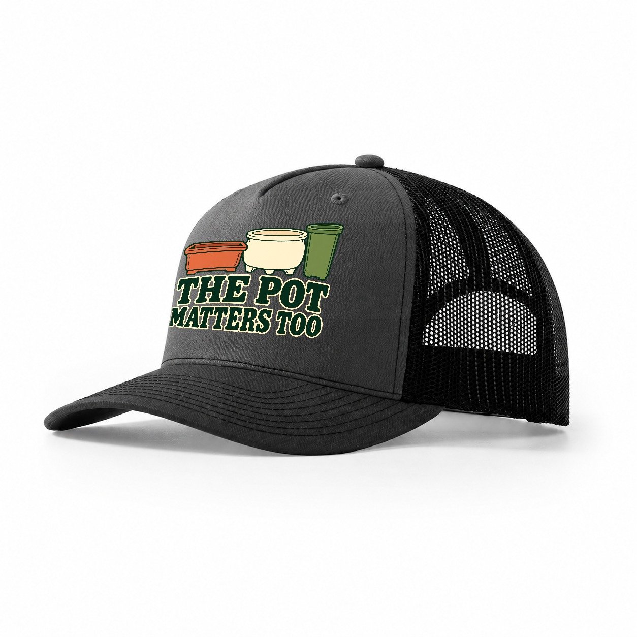 The Pot Matters Too Bonsai Trucker Hat – Dark Grey Black