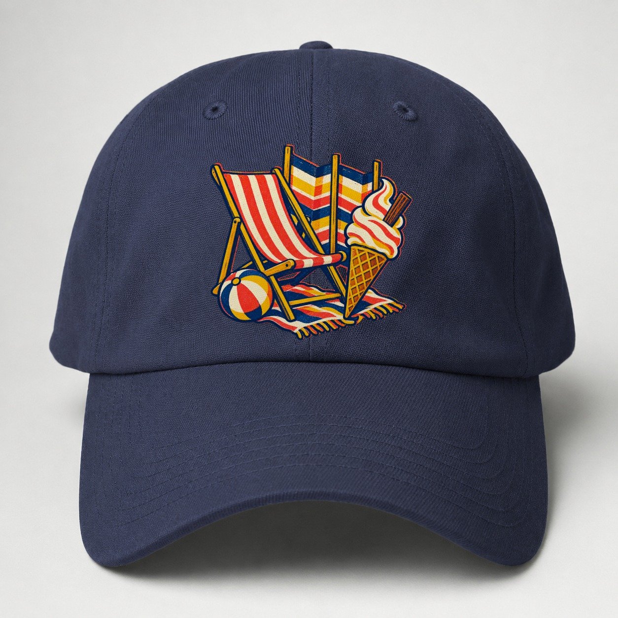 British Seaside Deckchair Windbreak And Ice Cream Uk Culture Heritage Baseball Cap – Twilight Navy