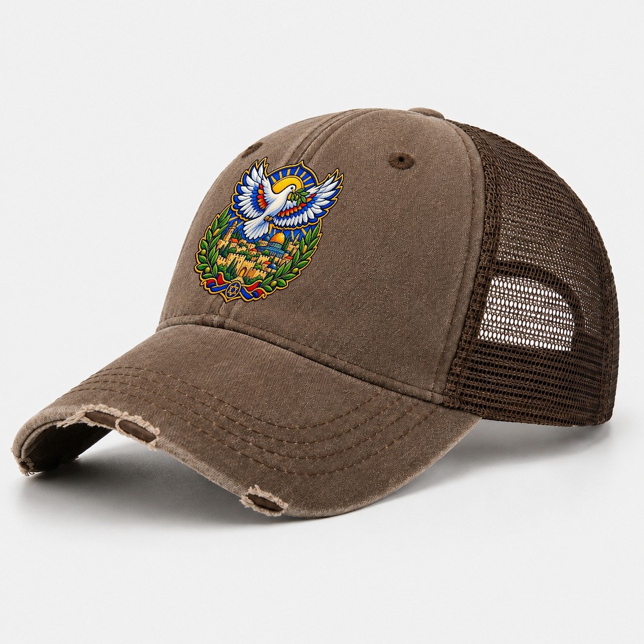 Dove Over The City Jerusalem Washed Trucker Hat – Coffee