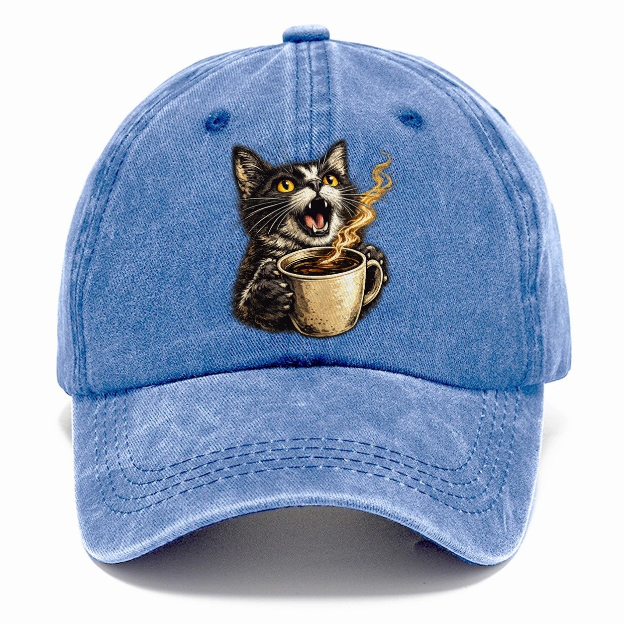 Premium Caffeinated Black Cat Classic Cap – Summer Sky