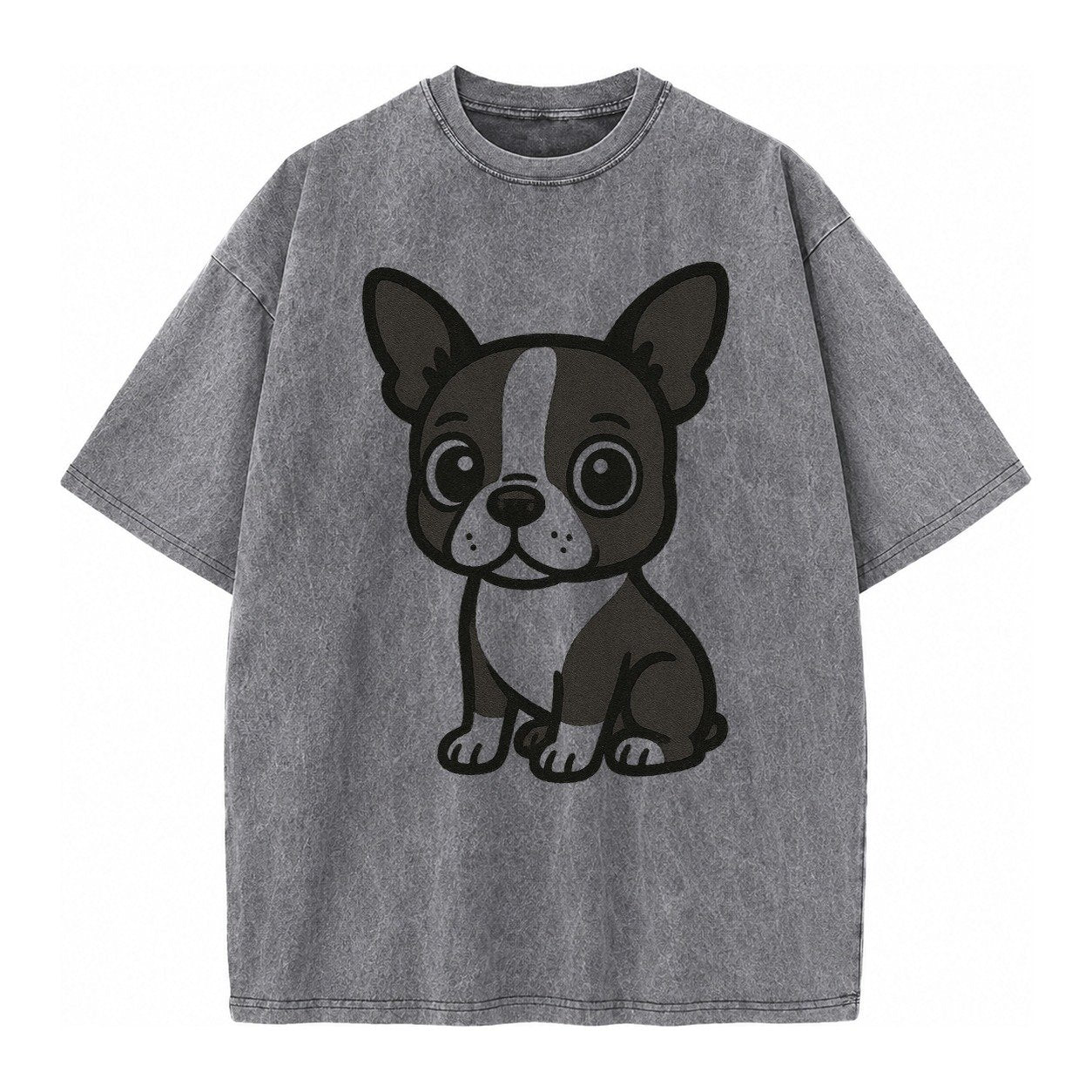 Boston Terrier Black And White Sitting Pose With Tuxedo Mark Vintage T-shirt – Grey