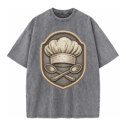Cooking Chef Hat Toque Blanche With Crossed Spoons In Vintage T-shirt – Grey