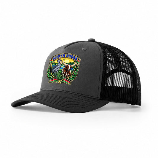 South Sudan Retro Badge Country Logos Trucker Hat – Dark Grey Black