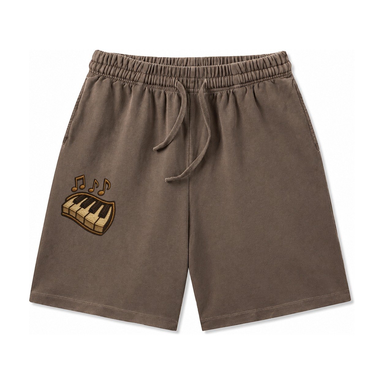 Piano Keys Ivory And Ebony Keys With Music Notes Washed Shorts – Coffee