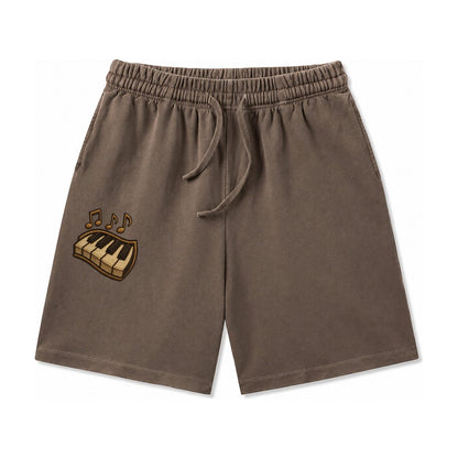 Piano Keys Ivory And Ebony Keys With Music Notes Washed Shorts – Coffee