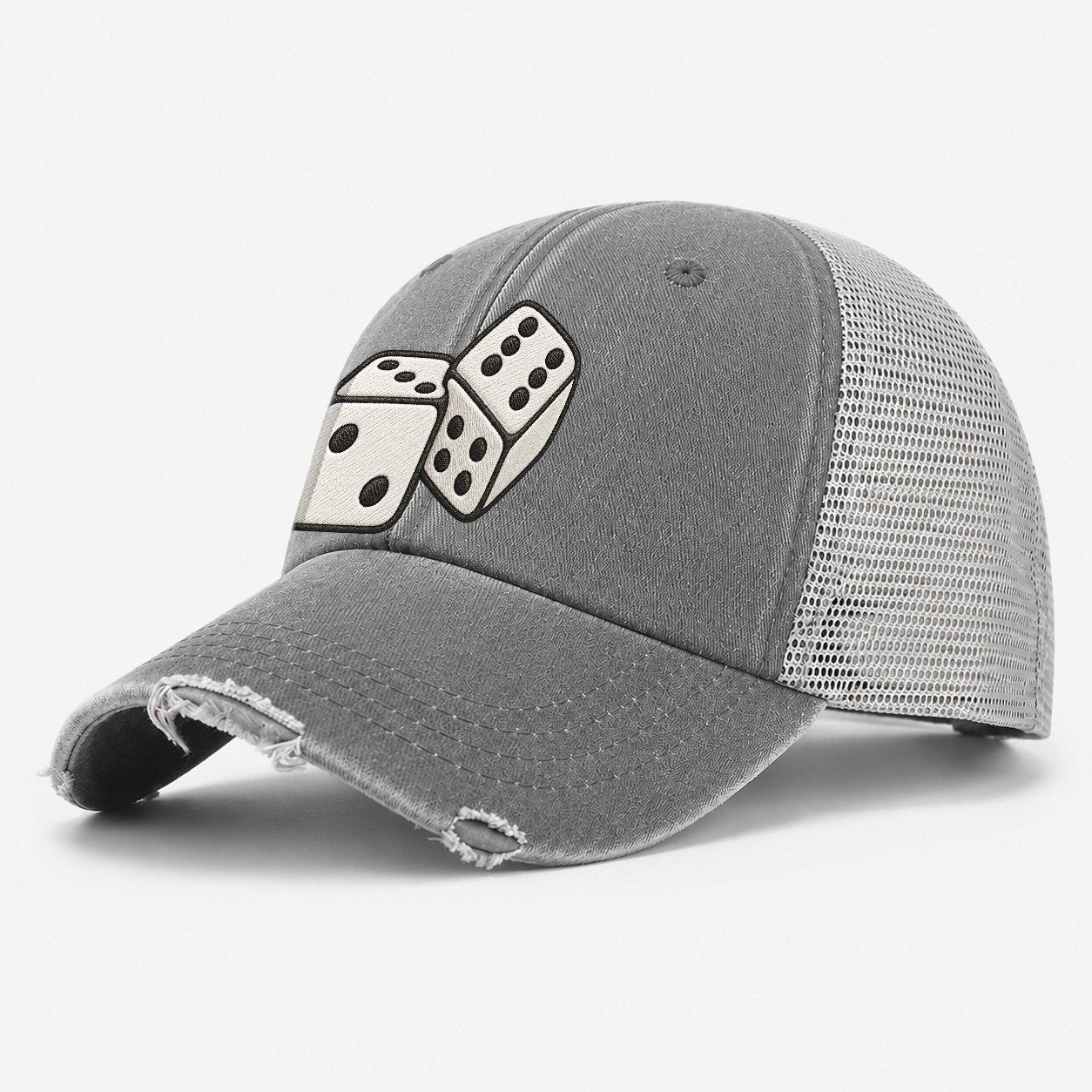 Pair Of White Dice Board Games Washed Trucker Hat – Grey