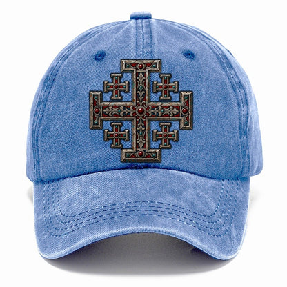 Engraved Silver Reliquary Panel Jerusalem Cross Classic Cap – Summer Sky