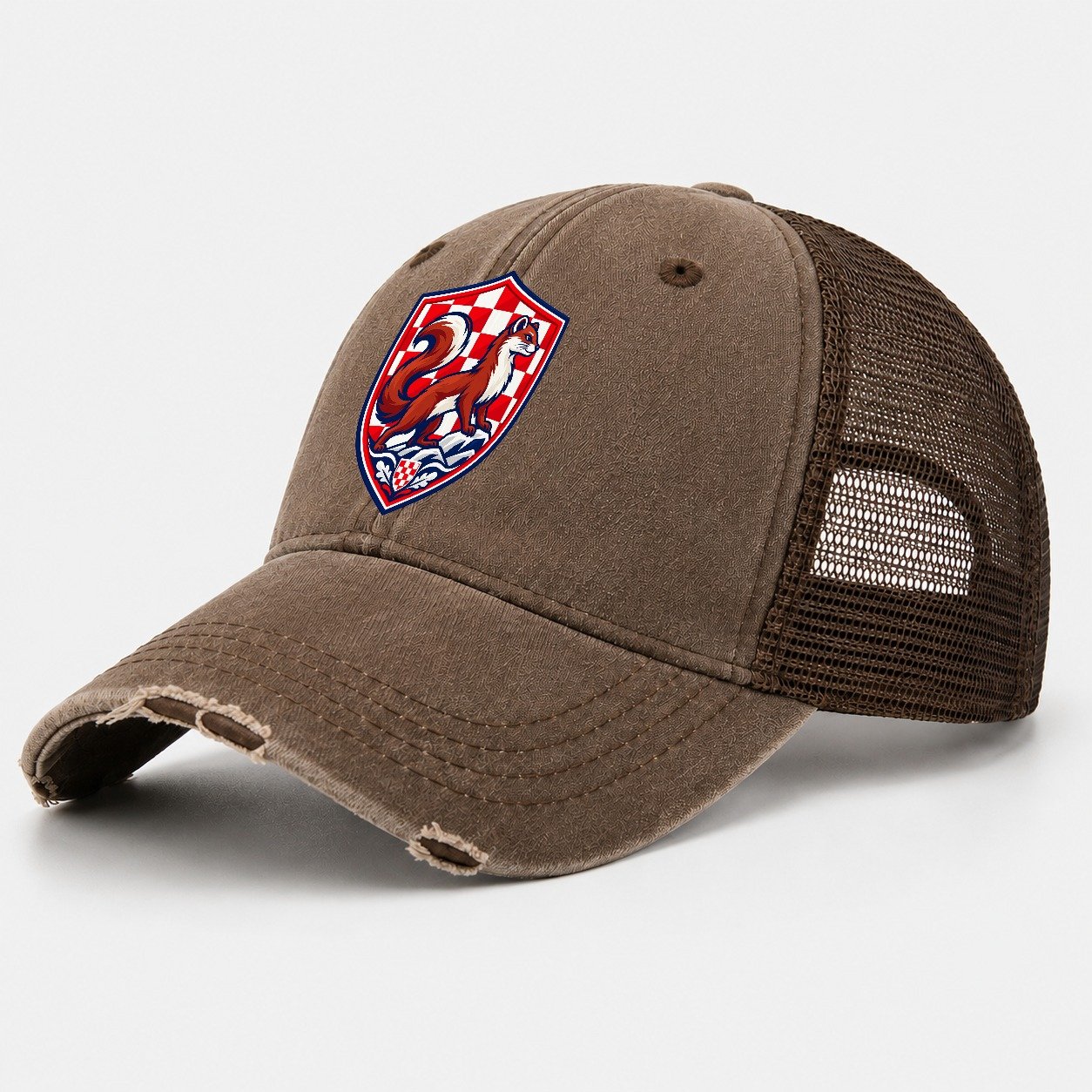 Croatia Minimal Emblem Country Logos Washed Trucker Hat – Coffee