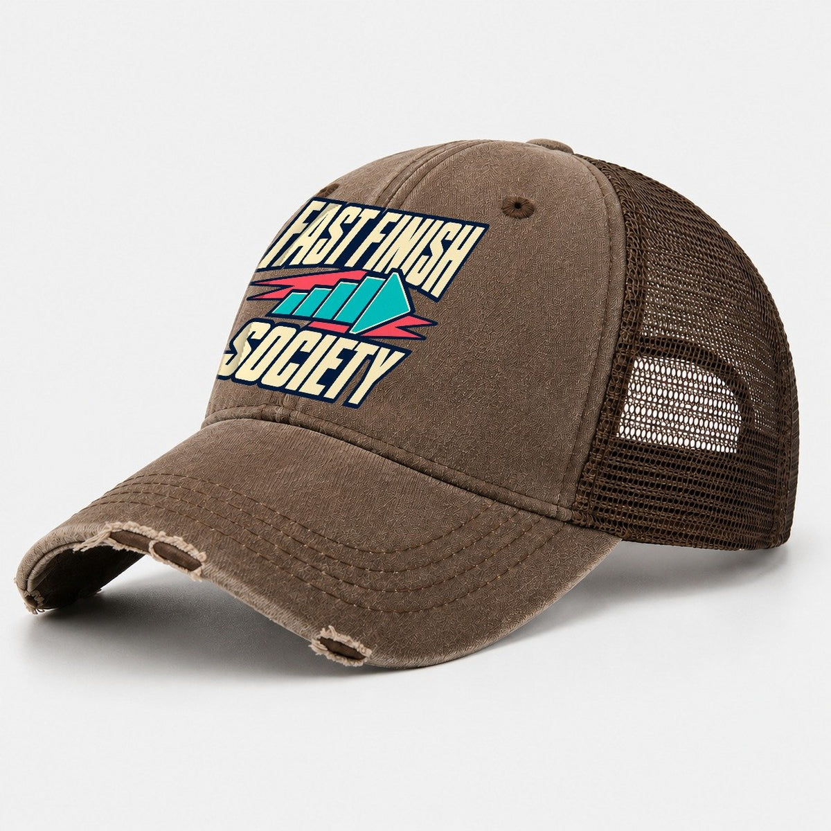 Fast Finish Society 90S Running Clubs Washed Trucker Hat – Coffee