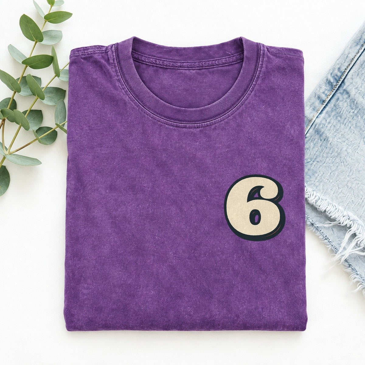 Number 6 Left Chest Vintage T-shirt – Purple