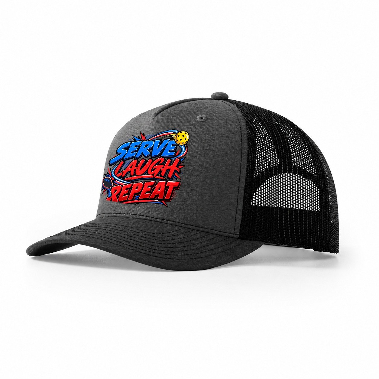 Serve Laugh Repeat Pickleball Life Trucker Hat – Dark Grey Black