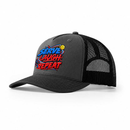 Serve Laugh Repeat Pickleball Life Trucker Hat – Dark Grey Black
