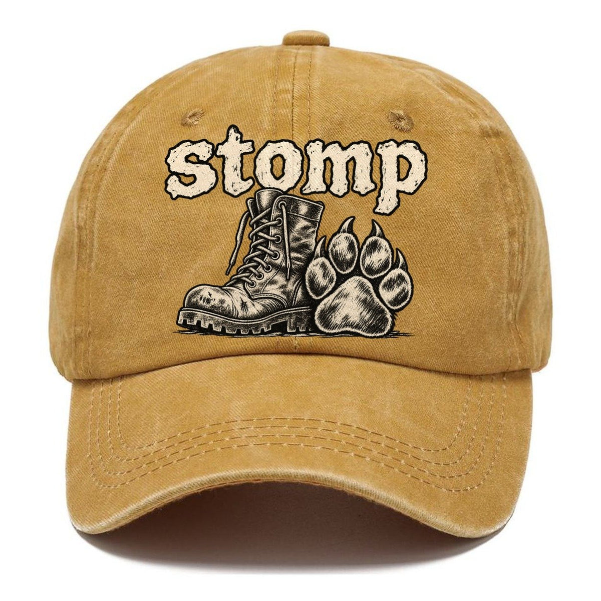 A Battered Lace Up Boot Beside One Large Dog Paw Print Bark For Me Classic Cap – Golden Harvest