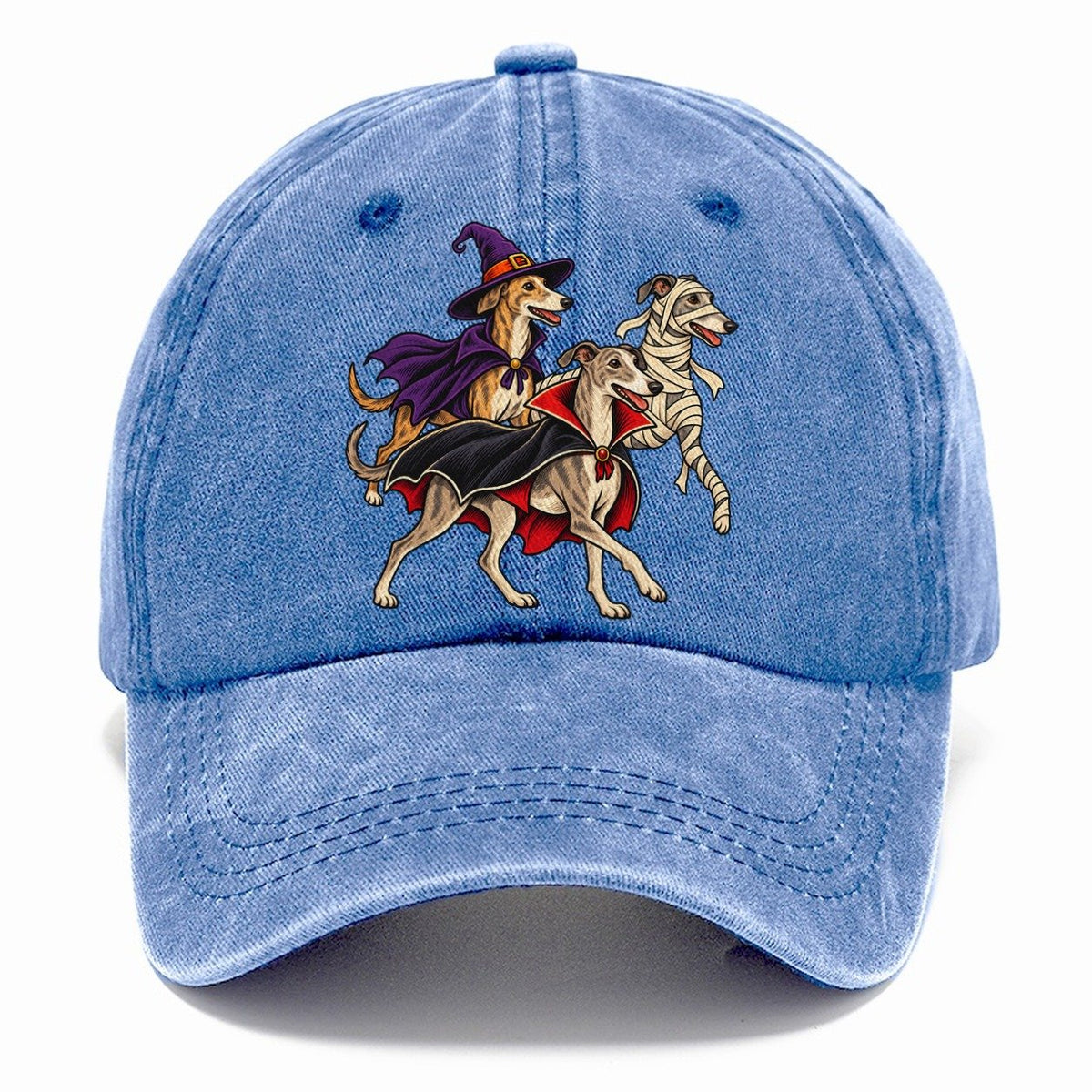 3 Greyhounds In Halloween Costumes Hdp 40 Parade Lineup Halloween Dog Parade Classic Cap – Summer Sky