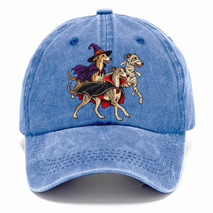3 Greyhounds In Halloween Costumes Hdp 40 Parade Lineup Halloween Dog Parade Classic Cap – Summer Sky