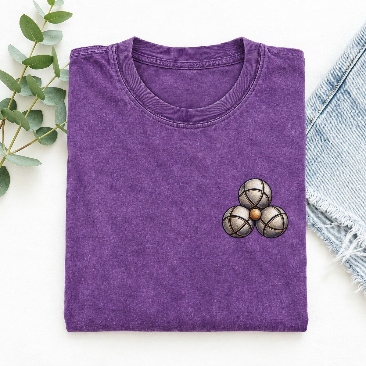 Petanque Three Boules Left Chest Vintage T-shirt – Purple