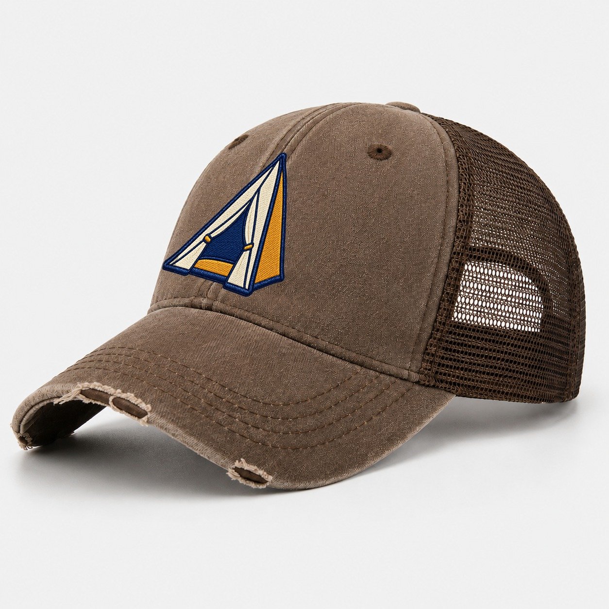 Dome Camping Tent Tiny Solo Marks Washed Trucker Hat – Coffee