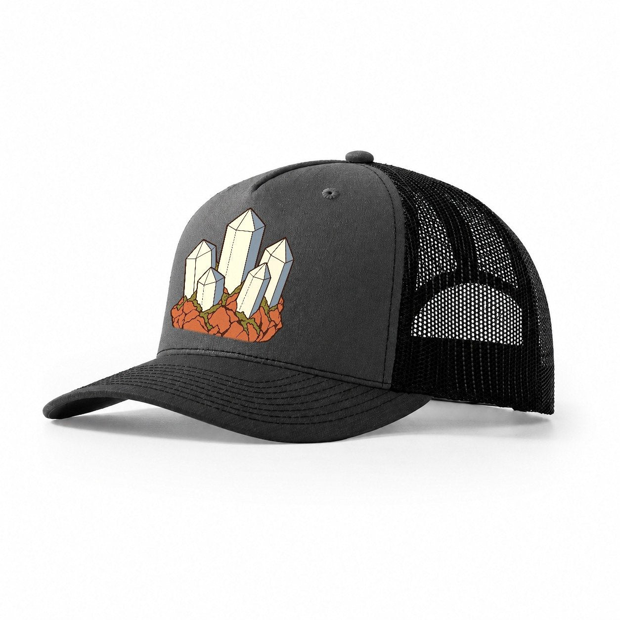 Quartz Cluster Study Rocks And Minerals Trucker Hat – Dark Grey Black