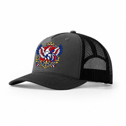 France Heraldic Crest Country Logos Trucker Hat – Dark Grey Black
